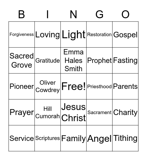 General Conference Bingo Card