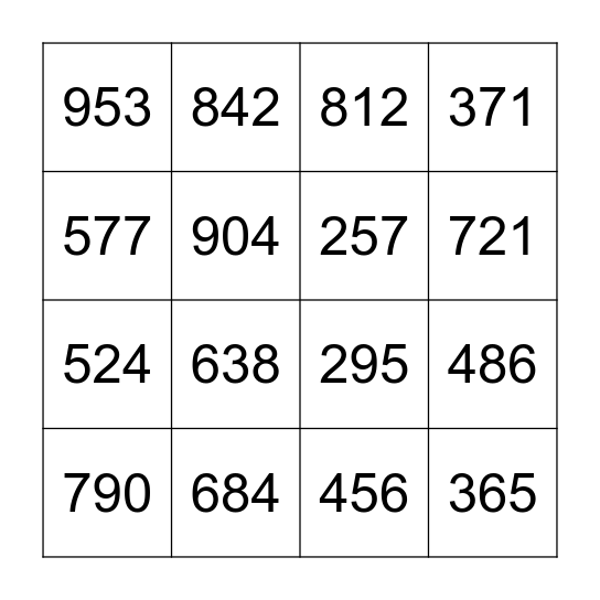 Triple Digit Subtraction Bingo Card