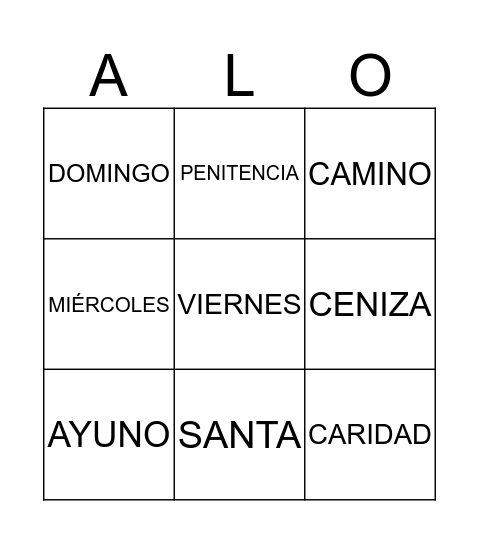 Cuaresma Bingo Card