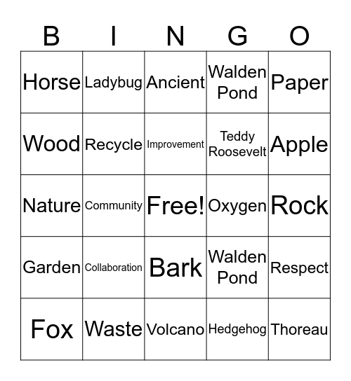 Environment Club Bingo Card