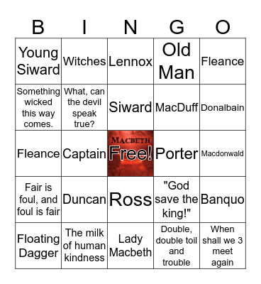 Shakespeare's Macbeth Bingo Card