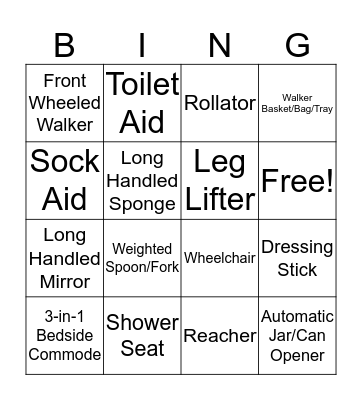 Adaptive Equipment  Bingo Card