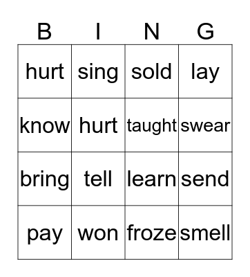 IRREGULAR VERBS Bingo Card