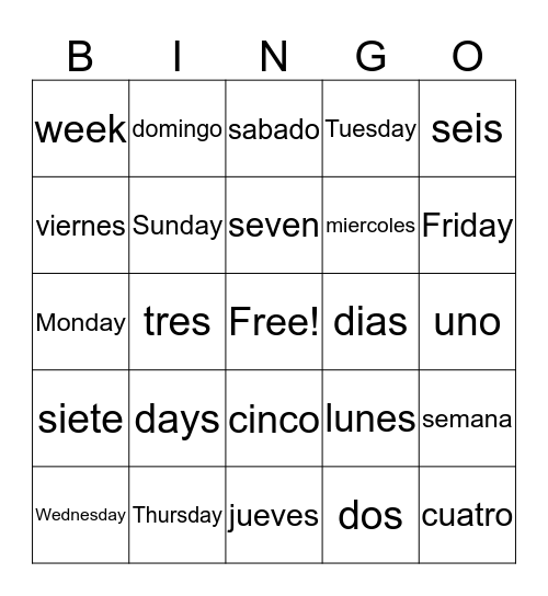 Dias de la Semana Bingo Card