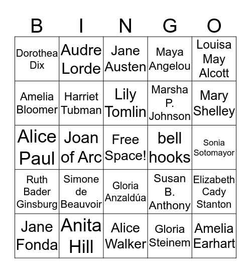 Feminist Icon Bing! Bingo Card