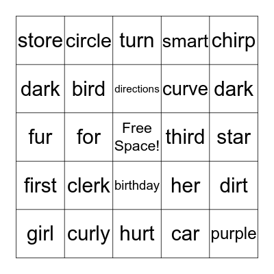 Bossy R Bingo! Bingo Card