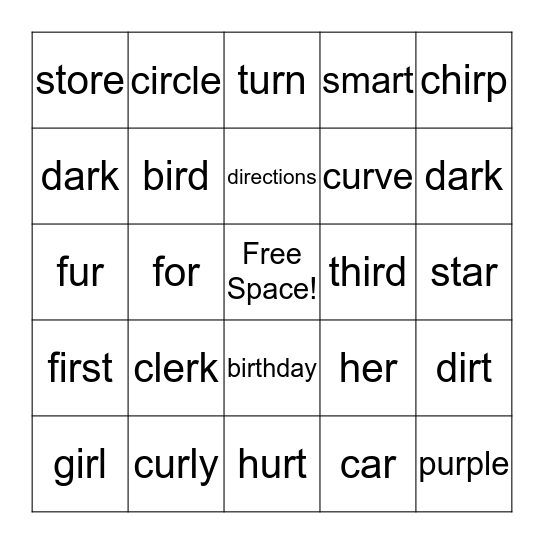Bossy R Bingo! Bingo Card
