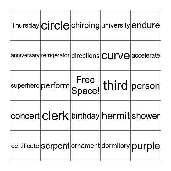 Bossy R Bingo Bingo Card
