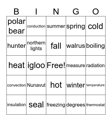 Hot and Cold Bingo Card