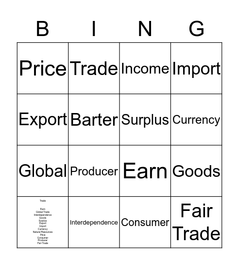 Global Trade Bingo Card