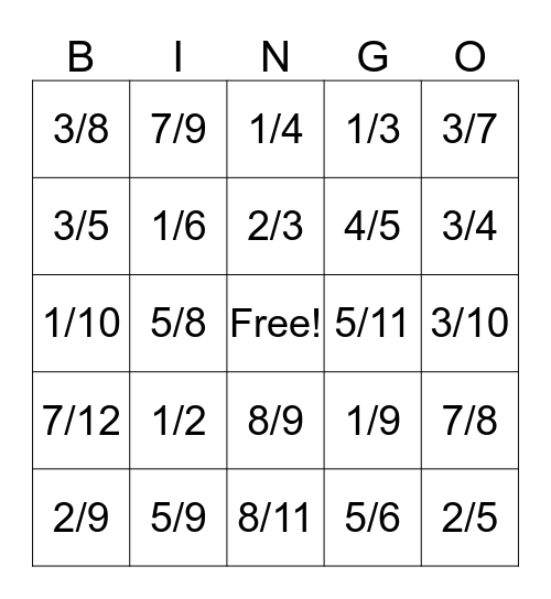 Simplifying Fractions Bingo Card