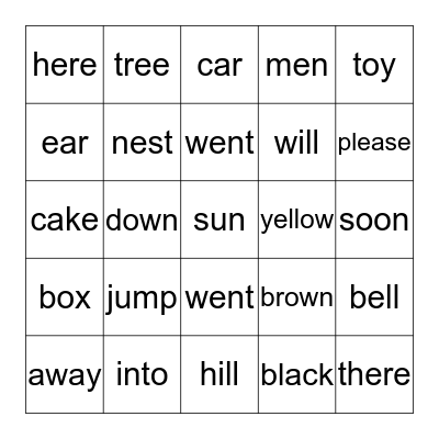 Sight Word Bingo! Bingo Card