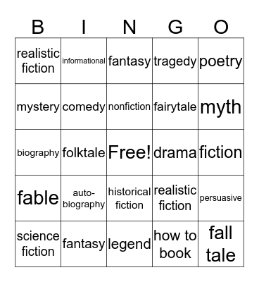Read Across America Genre BINGO Card