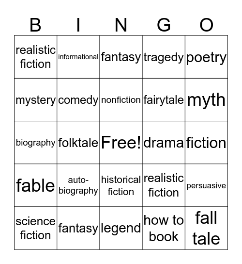 Read Across America Genre BINGO Card