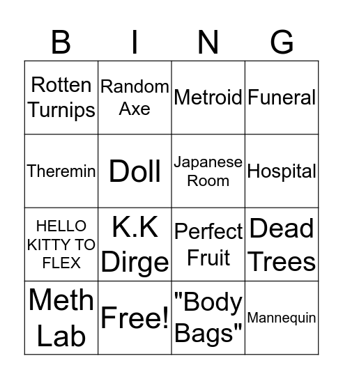 ACNL Horror Town Bingo Card