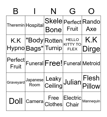 ACNL Horror Bingo Card