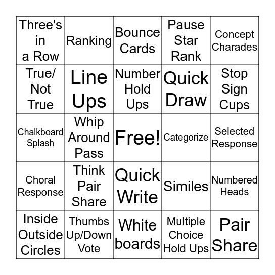 Opportunities to Respond Bingo Card