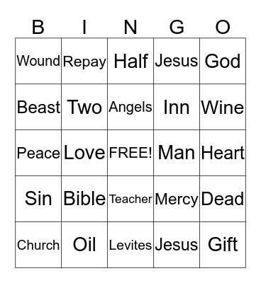 Good Samaritan Bingo Card