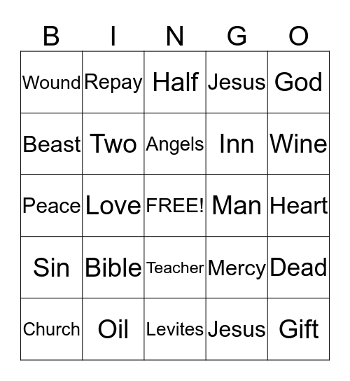 Good Samaritan Bingo Card