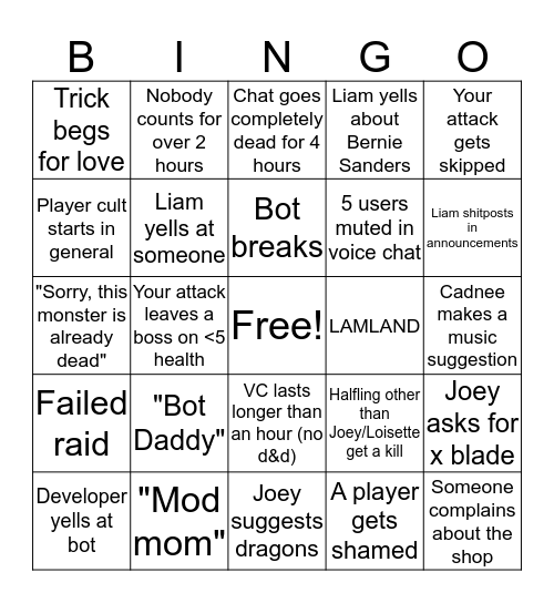 KOTD MARCH BINGO Card