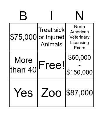 Veterinarian Bingo Card