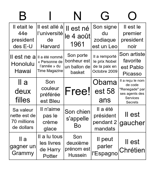 Barack Obama Bingo Card