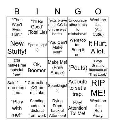 Brat Bingo Card