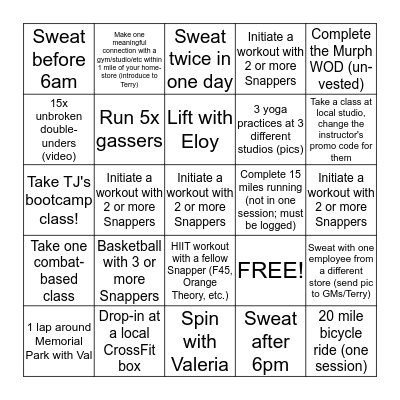 SNAP Bingo Card