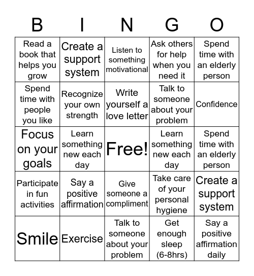 Self Bingo Card