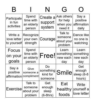 Self Bingo Card