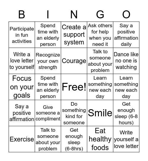 Self Bingo Card