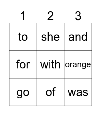 Sight words Bingo Card