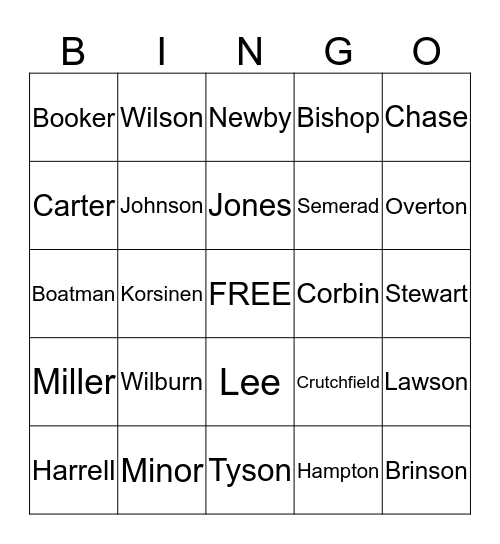 Wilson Family Reunion Bingo Card