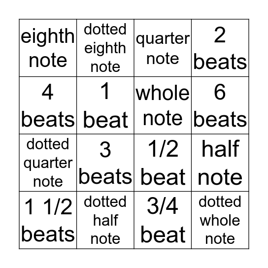 Dotted Rhythms Bingo Card
