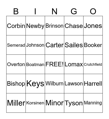 Wilson Family Reunion Bingo Card