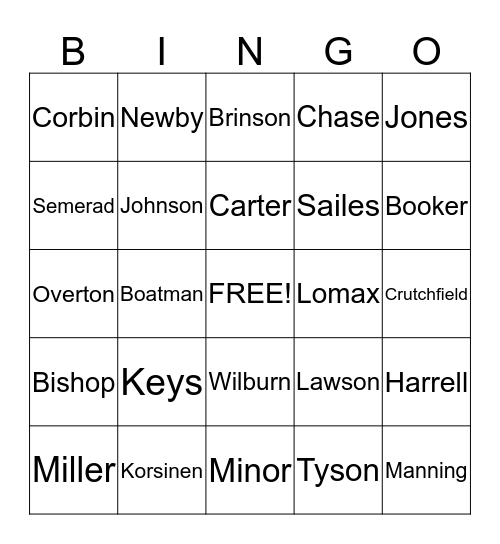 Wilson Family Reunion Bingo Card
