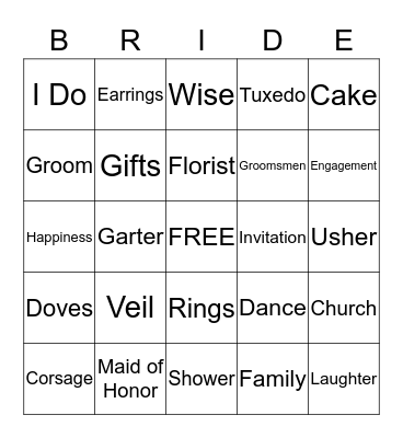 Bridal Bingo Card