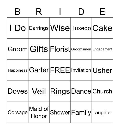 Bridal Bingo Card