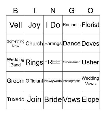 Bridal Bingo Card