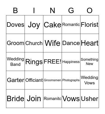 Bridal Bingo Card