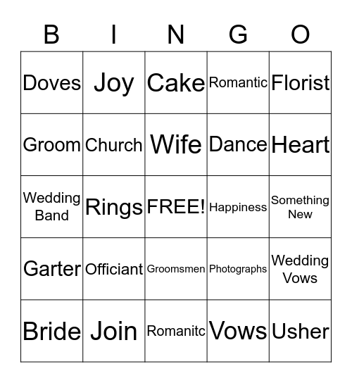 Bridal Bingo Card