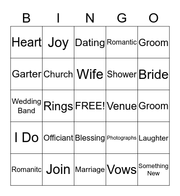 Bridal Bingo Card