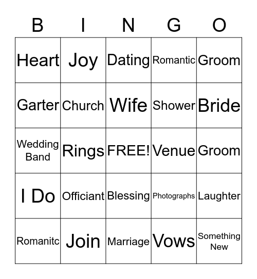 Bridal Bingo Card