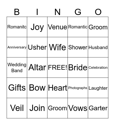 Bridal Bingo Card