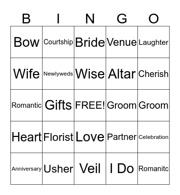 Bridal Bingo Card