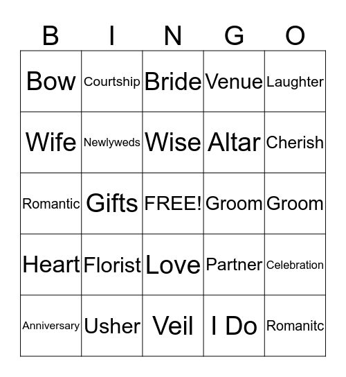 Bridal Bingo Card