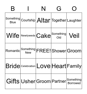 Bridal Bingo Card