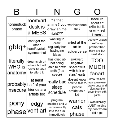 artist bingo Card