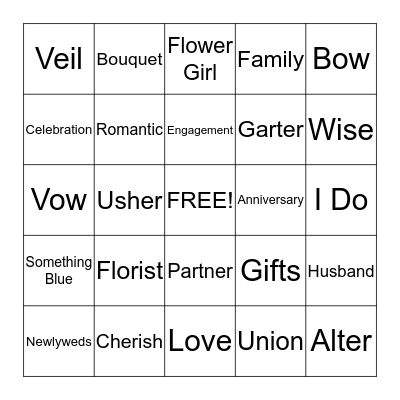 Bridal Bingo Card
