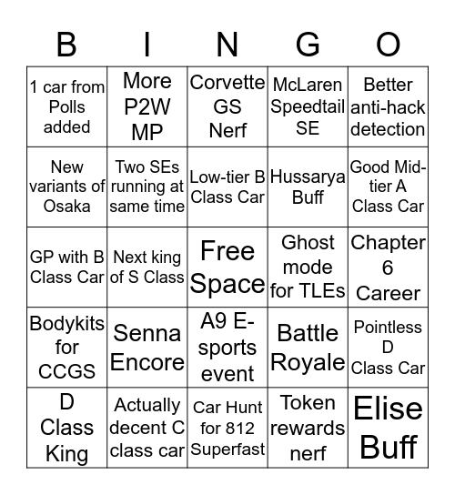 Asphalt 9 Next Update Bingo Card